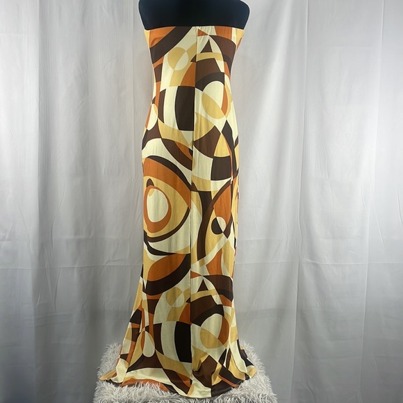 Brown multi colored,geometric shaped design maxi long tube dress,Large - Picture 7 of 14